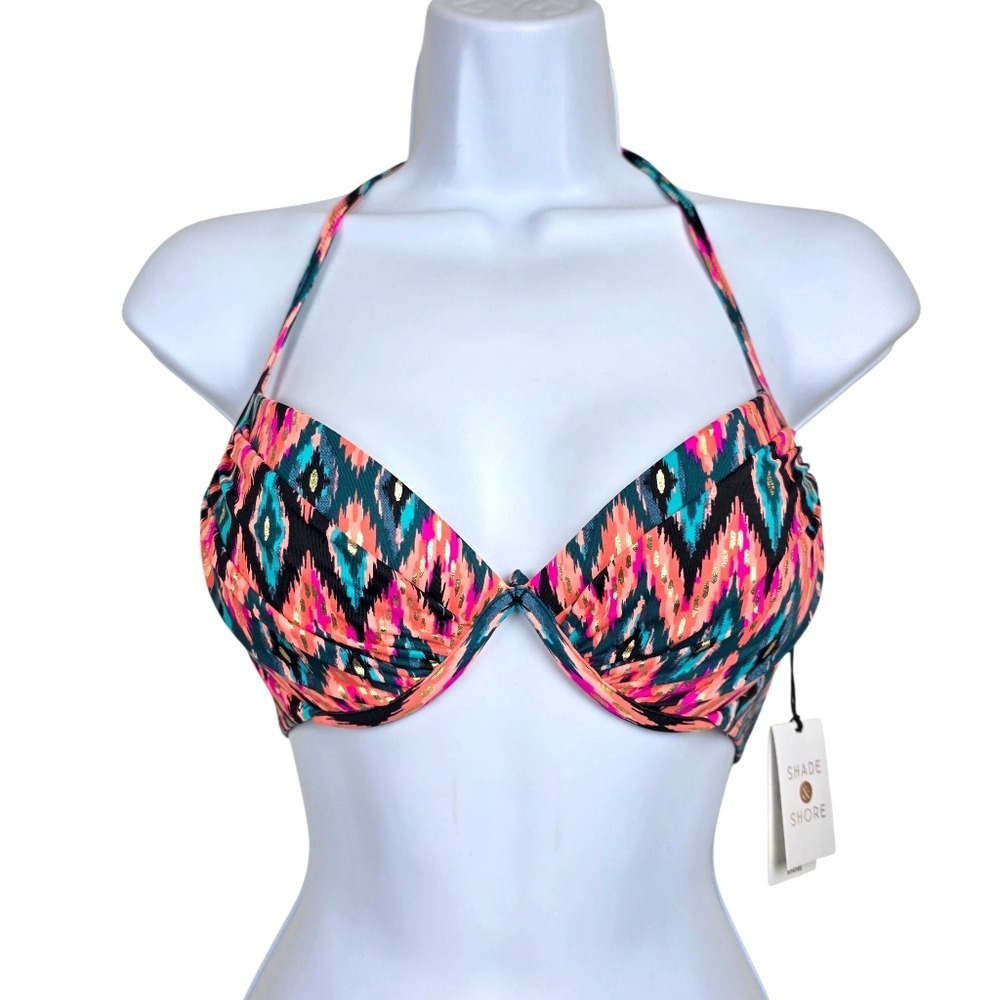 Shade & Shore Womens Ikat Print Halter Neck Bikini Swimsuit Top Size 34B NWT